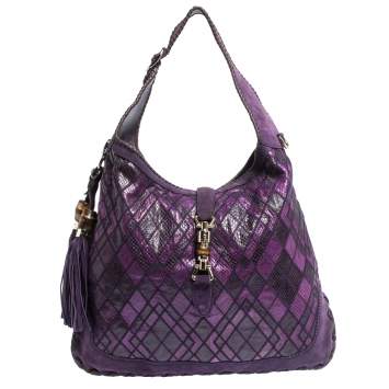 Pre Owned Gucci Purple Python and Suede Large New Jackie Hobo