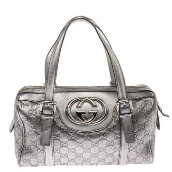 Pre Owned Gucci Metallic Silver Guccissima Leather Britt Boston Bag