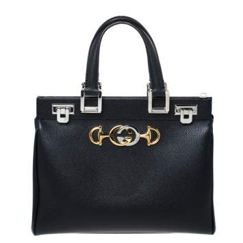 Pre Owned Gucci Black Leather Zumi Small Tote