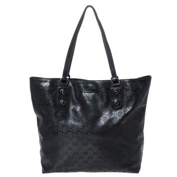 Pre Owned Gucci Black GG Imprime Coated Canvas Metal Stud Tote