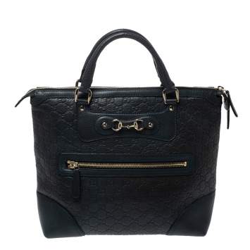 Pre Owned Gucci Deep Green Guccissima Leather Horsebit Tote