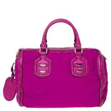 Pre Owned Gucci Magenta GG Neoprene and Leather Medium Techno Tag Boston Bag