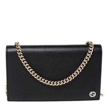 Pre Owned Gucci Black Leather Betty Wallet on Chain