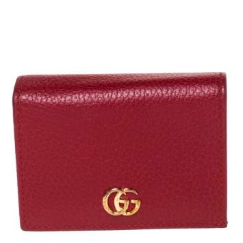 Pre Owned Gucci Red Leather GG Marmont Card Case