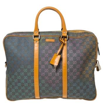 Pre Owned Gucci Grey/Tan GG Supreme Canvas and Leather Briefcase