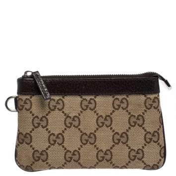 Pre Owned Gucci Beige/Brown GG Canvas and Leather Coin Purse