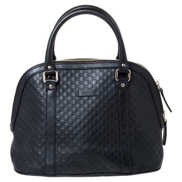 Pre Owned Gucci Black Microguccissima Leather Medium Dome Bag