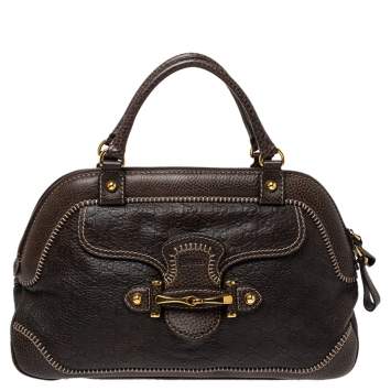 Pre Owned Gucci Dark Brown Guccissima Leather New Pelham Satchel