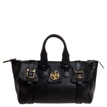 Pre Owned Gucci Black Leather 1973 Buckle Flap Satchel