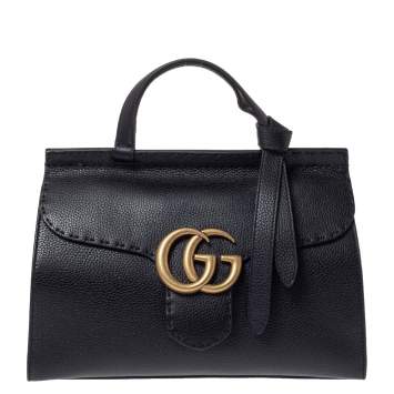 Pre Owned Gucci Black Leather Medium GG Marmont Top Handle Bag