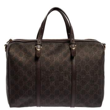 Pre Owned Gucci Dark Brown GG Supreme Canvas and Leather Medium Joy Boston Bag