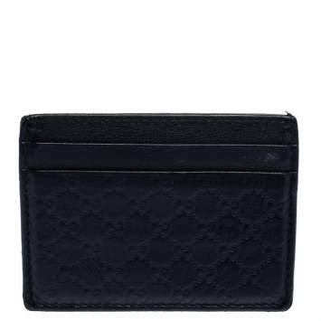 Pre Owned Gucci Black Guccissima Leather Card Holder