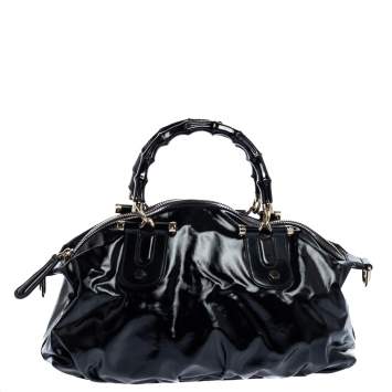 Pre Owned Gucci Black Coated Canvas and Leather Dialux Pop Bamboo Satchel