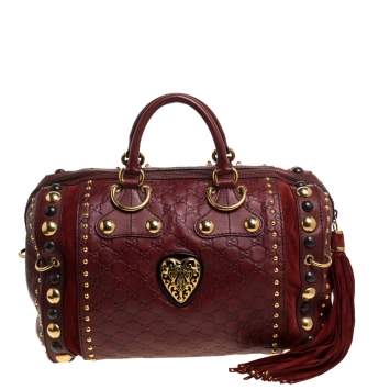 Pre Owned Gucci Red Leather and Suede Large Babouska Indy Boston Bag