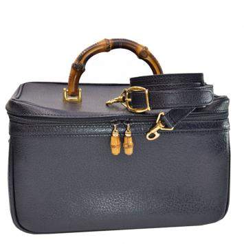 Pre Owned Gucci Black Leather Vintage Vanity Top Handle Bag
