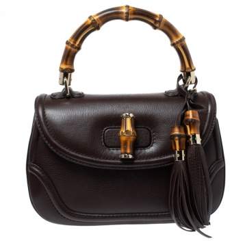 مملوكة مسبقًا Gucci Dark Brown Leather Medium New Bamboo Top Handle Bag