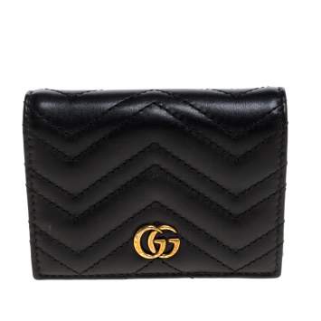 Pre Owned Gucci Black Matelasse Leather GG Marmont Card Case