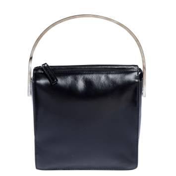 Pre Owned Gucci Black Leather Metal Top Handle Bag