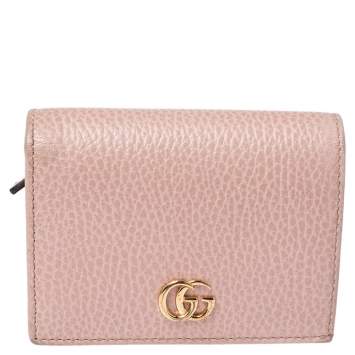 Pre Owned Gucci Nude Beige Leather GG Marmont Card Case