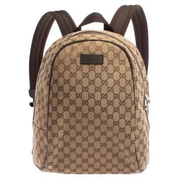 Pre Owned Gucci  Beige/Brown GG Canvas and Leather Rucksack Backpack