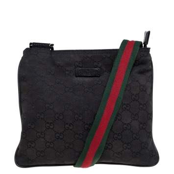 Pre Owned Gucci Black GG Canvas Small Vintage Web Messenger Bag