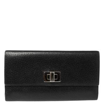 Pre Owned Gucci Black Leather Continental Wallet