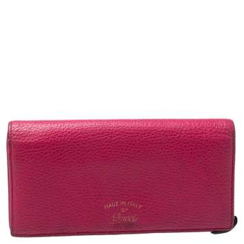 Pre Owned Gucci Magenta Leather Swing Continental Wallet