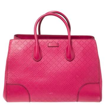 Pre Owned Gucci Magenta Diamante Leather Shopper Tote