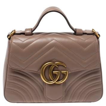 Pre Owned Gucci Old Rose Leather Mini GG Marmont Top Handle Bag
