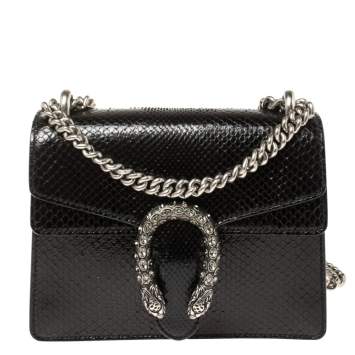 Pre Owned Gucci Black Python Mini Dionysus Wallet On Chain 