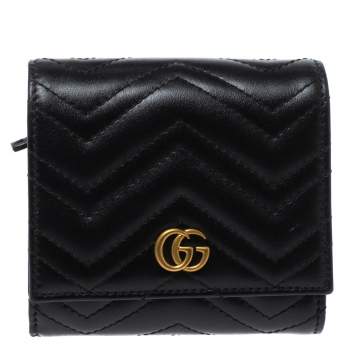 Pre Owned Gucci Black Matelasse Leather GG Marmont Card Case