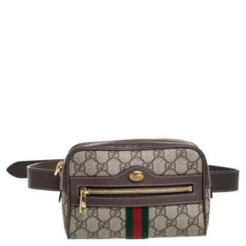 Pre Owned Gucci Beige/Ebony GG Supreme Coated Canvas and Leather Ophidia Belt Bag