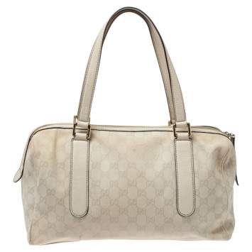 Pre Owned Gucci Ivory GG Canvas and Leather Boston Bag