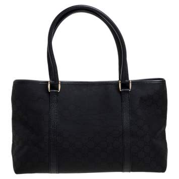 Pre Owned Gucci Black GG Canvas and Leather Shopper Tote