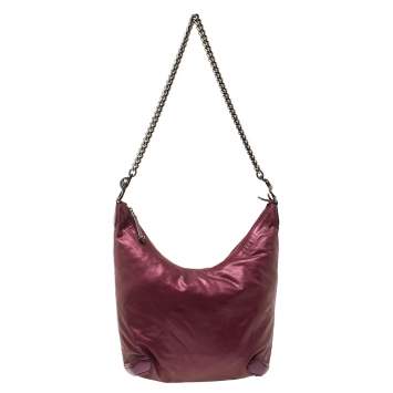 Pre Owned Gucci Metallic Purple Leather Galaxy Slouchy Hobo