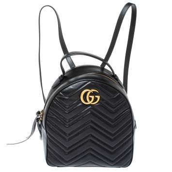 Pre Owned Gucci Black Matelasse Leather GG Marmont Backpack