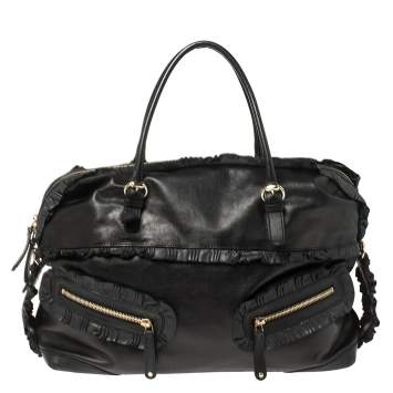 Pre Owned Gucci Black Leather Sabrina Medium Boston Bag