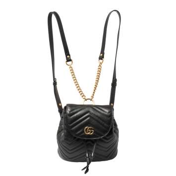 Pre Owned Gucci Black Matelasse Leather GG Marmont Backpack