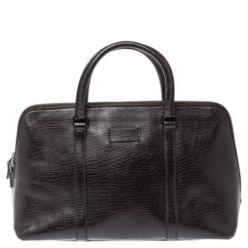 Pre Owned Gucci Dark Brown Leather Zip Satchel