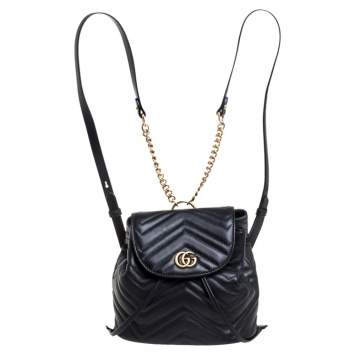 Pre Owned Gucci Black Matelasse Leather GG Marmont Backpack