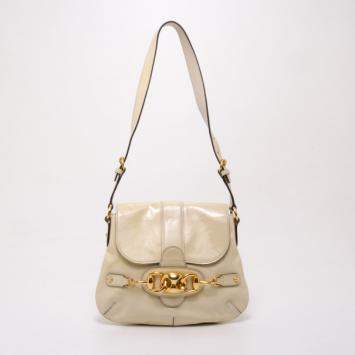 Pre Owned Gucci Ivory Patent Wave Small Shoulder Bag