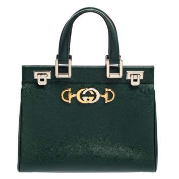 Pre Owned Gucci Green Grain Leather Small Zumi Tote