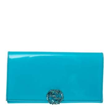 Pre Owned  Gucci Light Blue Patent Leather Interlocking G Crystal Continental Wallet
