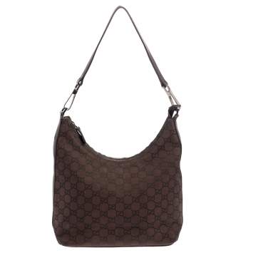 Pre Owned Gucci Brown GG Canvas And Leather Top Zip Hobo