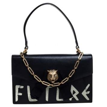 Pre Owned Gucci Black Leather Future Bow Top Handle Bag