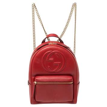 Pre Owned Gucci Red Leather Soho Chain Backpack