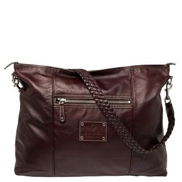Pre Owned Gucci Dark Burgundy Leather Braided Strap Shoulder Bag