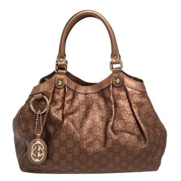 Pre Owned Gucci Metallic Gold Guccissima Leather Medium Sukey Tote 
