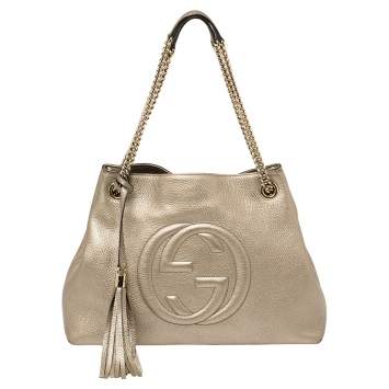 Pre Owned Gucci Light Gold Grain Leather Medium Soho Chain Tote
