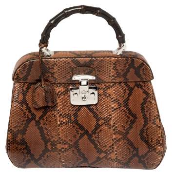 مملوكة مسبقًا Gucci Brown/Black Python Lady Lock Bamboo Large Top Handle Bag